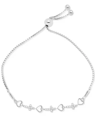 Diamond Heart & Cross Bolo Bracelet (1/6 ct. t.w.) in Sterling Silver