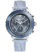 Swarovski Women's Swiss Chronograph Octea Lux Blue Crocodile Leather Strap Watch 38mm