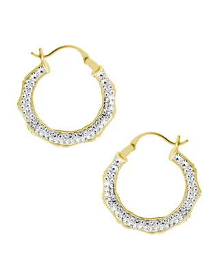 Clear Crystal Pave Bamboo Hoop Earring Gold Plate