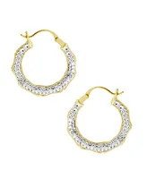 Clear Crystal Pave Bamboo Hoop Earring Gold Plate