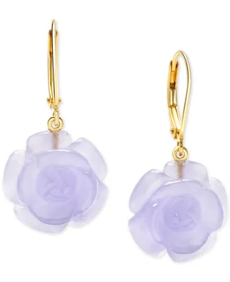 Dyed Lavender Jade Flower Drop Earrings in 14k Gold-Plated Sterling Silver
