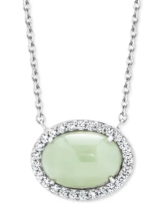 Jade & White Zircon (1/2 ct. t.w.) 18" Pendant Necklace in Sterling Silver