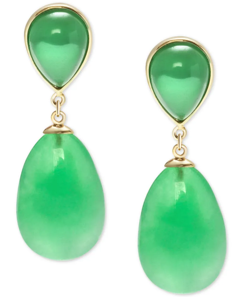Dyed Green Jade Drop Earrings in 14K Yellow Gold-Plated Sterling Silver