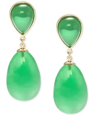 Dyed Green Jade Drop Earrings in 14K Yellow Gold-Plated Sterling Silver