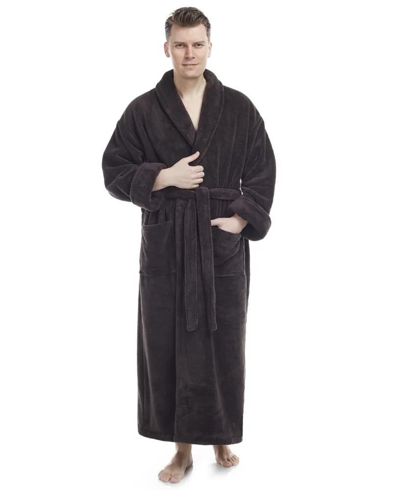 Men's Shawl Collar Full Ankle Length Fleece Bathrobe