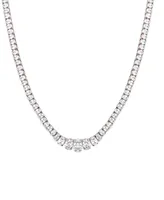 Cubic Zirconia Oval Graduated 18" Necklace in Silver Plate