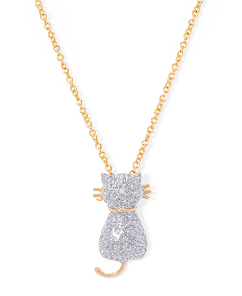 Diamond Accent Cat Pendant 18" Necklace in Gold Plate