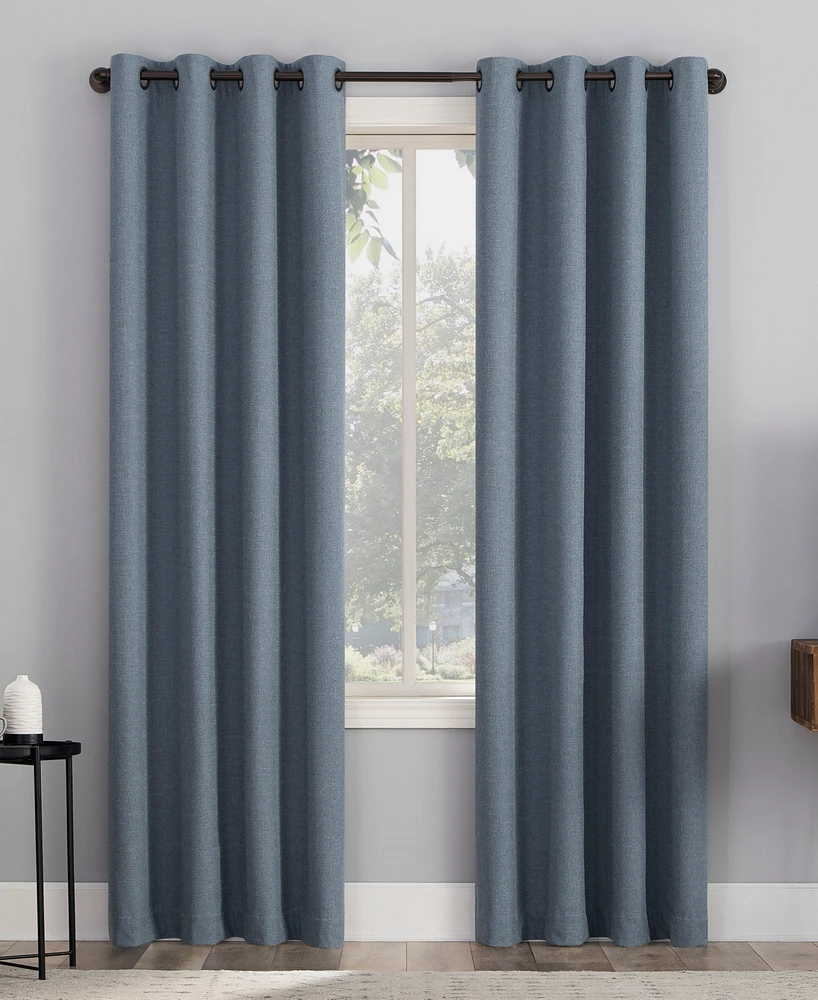 Sun Zero Channing Grid Texture Blackout Grommet Curtain Panel, 63" x 50"