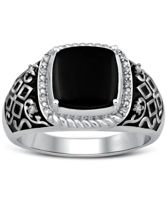Men's Onyx & Diamond (1/10 ct. t.w.) Ring in Sterling Silver