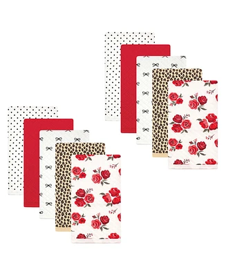 Hudson Baby Infant Girl Quilted Burp Cloths 10pk, Rose Leopard, One Size