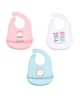 Hudson Baby Infant Girl Silicone Bibs 3pk, Sweetest Cupcake, One Size