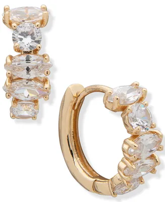 Anne Klein Gold-Tone Small Crystal Hoop Earrings, 0.5"