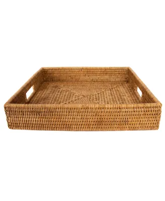 Artifacts Rattan Square Ottoman Tray with Cutout Handles