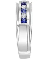 Effy Men's Sapphire (3/8 ct. t.w.) & Diamond (1/4 ct. t.w.) Band in 14k White Gold