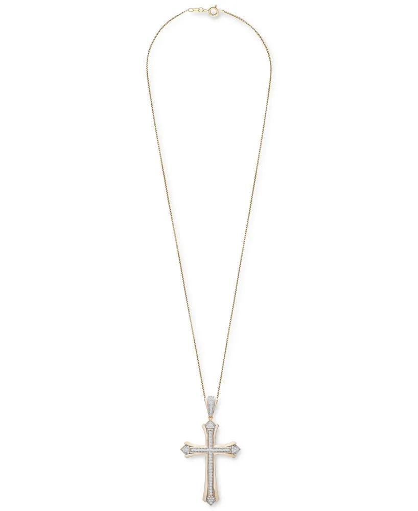 Men's Diamond Cross 22" Pendant Necklace (1/2 ct. t.w.) in 14k Gold-Plated Sterling Silver