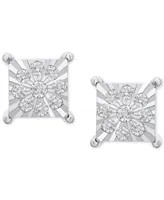 Men's Diamond Cluster Miracle Plate Square Stud Earrings (1/4 ct. tw) in Sterling Silver