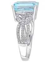 Blue Topaz (5-3/5 ct. t.w.) and Diamond (1/2 Interlaced Three-Row Ring 14k White Gold