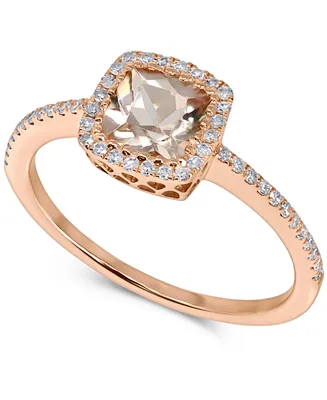 Morganite (3/4 ct. t.w.) & Diamond (1/5 ct. t.w.) Halo Ring in 14k Rose Gold
