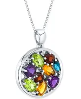 Multi-Gemstone (3-3/4 ct. t.w.) & Diamond Accent Cluster 18" Pendant Necklace in Sterling Silver