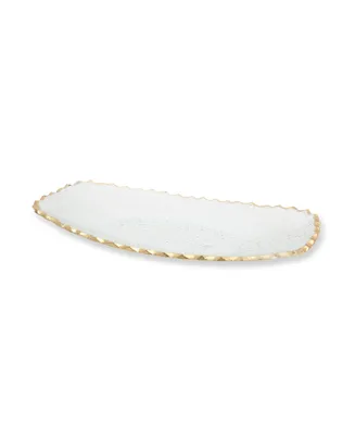 Classic Touch 16"L Glass Oblong Tray With Gold Edge