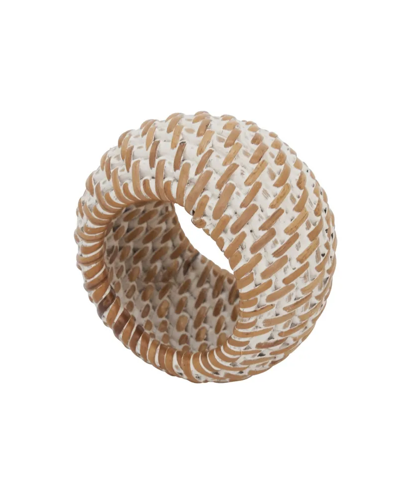 Saro Lifestyle Rattan Napkin Rings with Woven Design, Set of 4, 2.4" x 2.4"