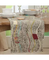 Saro Lifestyle Embroidered Table Runner with Block Print Design, 72" x 16"