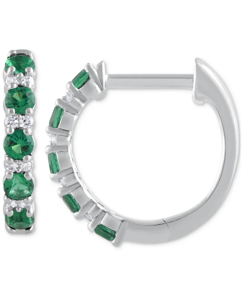 Ruby (1/2 ct. t.w.)& Diamond (1/20 t.w.) Small Hoop Earrings 14k White Gold, 1" (Also Emerald)