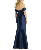 Alfred Sung Women's Off-the-Shoulder Bow-Back Satin Trumpet Gown