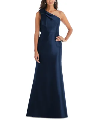 Alfred Sung Women's Bow One-Shoulder Satin Trumpet Gown