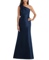 Alfred Sung Women's Bow One-Shoulder Satin Trumpet Gown