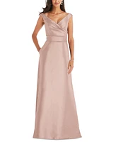 Alfred Sung Plus Size Off-the-Shoulder Draped Wrap Satin Maxi Dress