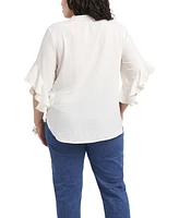 Vince Camuto Plus Size Pintuck Flutter 3/4-Sleeve Henley Blouse