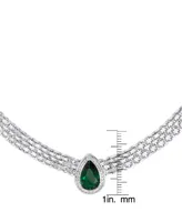 Simulated Emerald Halo Pear Bizmark Necklace in Silver Plate