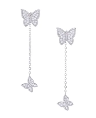 Cubic Zirconia Butterfly Chain Earrings in Silver Plate