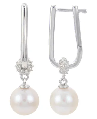 Cultured Freshwater Pearl (8mm) & White Topaz (1/20 ct. t.w.) Drop Earrings in Sterling Silver
