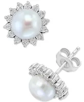 Effy Cultured Freshwater Pearl (7mm) & Diamond (1/10 ct. t.w.) Stud Earrings in Sterling Silver