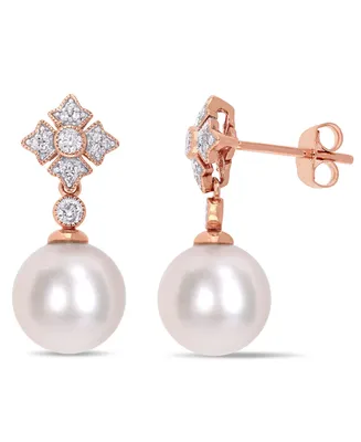 Cultured Freshwater Pearl (9-1/2mm) & Diamond (1/5 ct. t.w.) Drop Earrings in 10k Rose Gold