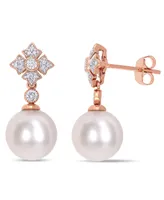 Cultured Freshwater Pearl (9-1/2mm) & Diamond (1/5 ct. t.w.) Drop Earrings in 10k Rose Gold