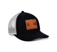 Local Crowns Colorado Black White Leather State Patch Curved Trucker Cap