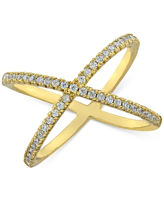 Pave Criss Cross Band Ring Sterling Silver
