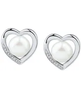 2-Pc. Set Cultured Freshwater Pearl (7-8mm) & Diamond Accent Heart Pendant Necklace & Matching Stud Earrings in Sterling Silver