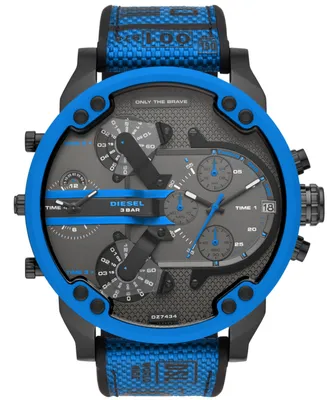 Diesel Men's Mr Daddy 2.0 Three-Hand Blue Silicone Strap Buckle Watch, 57mm