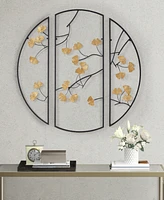 Madison Park Gold-Tone Gingko Leaves 3 Piece Metal Wall Decor Set, 14.6" x 35.4" - Black, Gold