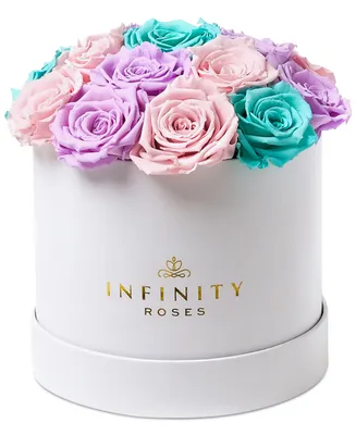 Infinity Roses Round Box of 16 Pastel Ombre Real Roses