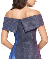 Xscape Women's Off-The-Shoulder Shimmer Wrap Style Gown