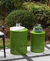 Glitzhome Multi-Functional Metal Garden Stool or Plant Stand Accent Table, Set of 2