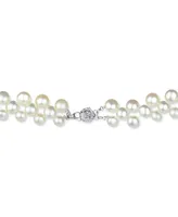 Cultured Freshwater Pearl (7-8mm) Triple Row Flower Clasp 17" Collar Necklace