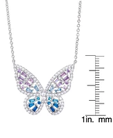 Cubic Zirconia Red Ombre Butterfly Pendant 18" Necklace Silver Plate, Gold or Rose Plate