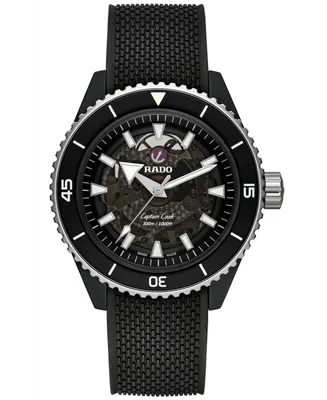 Rado Men's Swiss Automatic Captain Cook Black Rubber Strap Watch 43mm