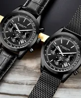 Men's Quartz Chronograph Date Black Stainless Steel Mesh Bracelet Watch 44mm